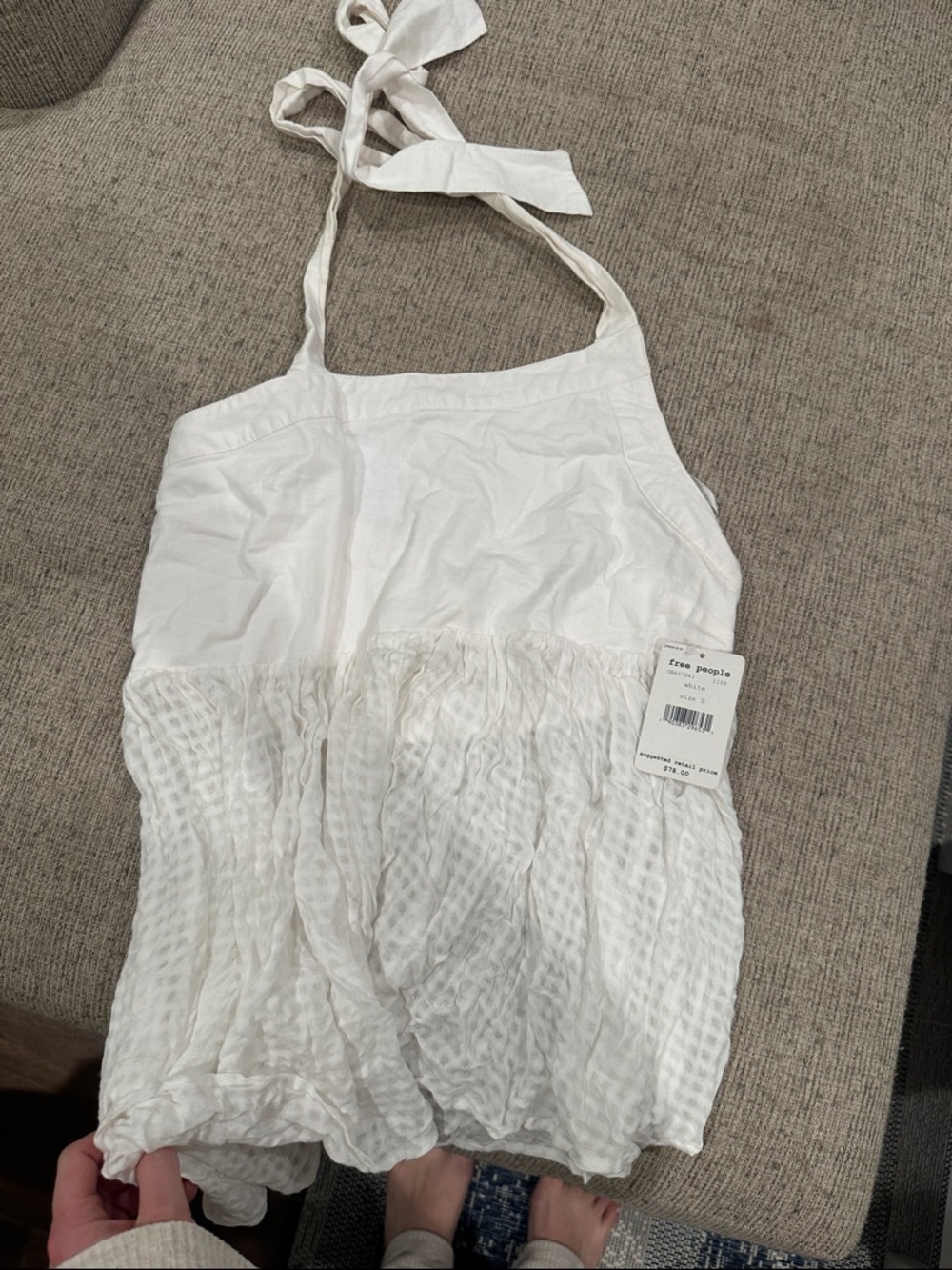 Free People White Halter Tie Smocked Mini Chemise